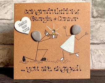 Engagement Card, Handmade Card with Pebbles, Getting Married Card, She Said Yes Card, Engaged, Congratulations Card