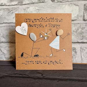Verlovingskaart, handgemaakte kaart met kiezels, trouwen-kaart, She Said Yes-kaart, verloofd, gefeliciteerd kaart