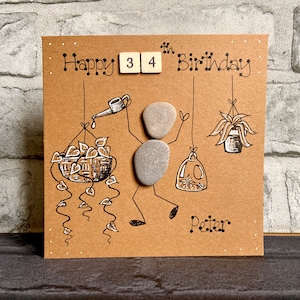 Fait à la main, Dessiné à la main, Personnalisé, Cailloux, Plantes et Thème de jardinage, Anniversaire, Mari, Femme, Ami, Fille, Fils, Carte pour lui ou elle