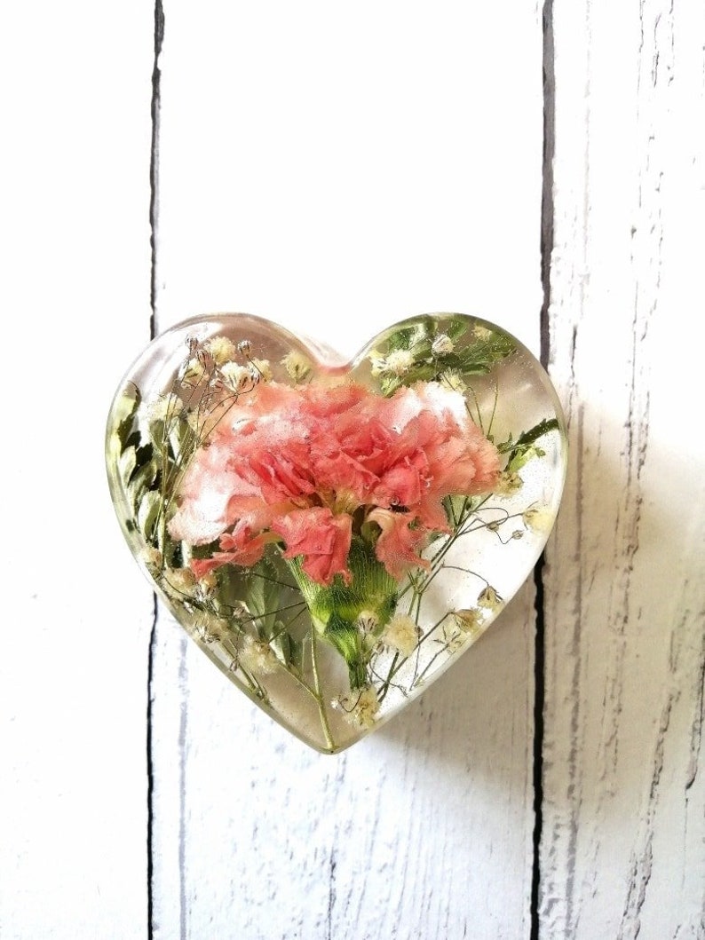 Funeral Flower Preservation Memento Resin Heart 8cm Flowers Etsy UK