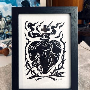 Original Linocut / Sacred Heart