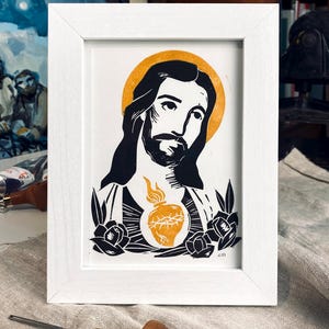 Original Linocut / Most Sacred Heart of Jesus