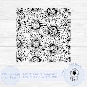 Gerber madeliefje patroon svg, droge en witte kamille svg, naadloze patroon madeliefjes svg, bloem svg, bloemen svg ontwerp, raamsticker ontwerp