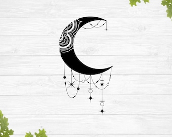 Mystical moon svg, Celestial dreamcatcher moon svg, Cut file, Svg files for cricut, Silhouette, Vector, Dxf png eps jpg