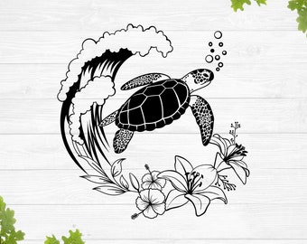 ハワイのカメ svg、泳ぐカメ svg、部族のカメ svg、かわいいカメ