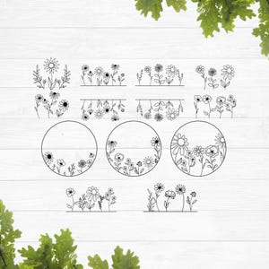 Wildflowers svg files, Flowers garden, Floral svg, Wild flower and branches svg, Flower sketch svg, Floral border svg, Split frame svg