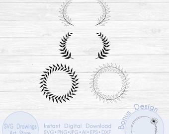 Ghirlanda di alloro svg, bordo di foglie svg, ghirlanda nuziale svg, cerchio svg, ghirlanda floreale svg, monogramma di ghirlanda svg, cornice circolare svg