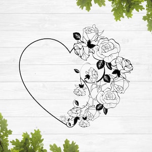 Corona de corazón floral svg, corazón con flores svg, feliz día de San Valentín svg, amor svg, flores svg