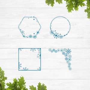 Snowflake border svg, Snowflake frame svg, Christmas monogram border svg, Winter monogram svg