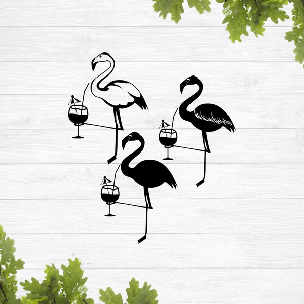 Flamingo drinking svg, drunk flamingo svg, flamingo silhouette svg, with wine glass svg, flamingo outline with drink svg
