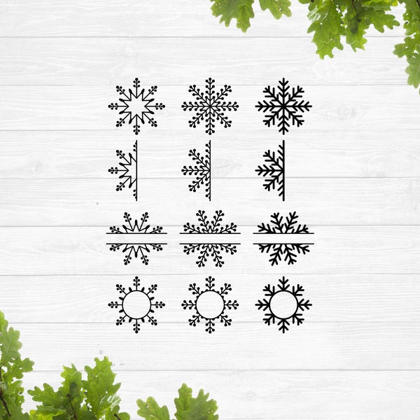 Snowflake monogram svg, Split snowflake svg, Winter monogram svg, Snowflake stencil svg, Snow flakes svg, Personalized snowflake svg