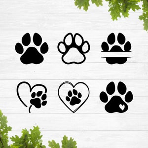 Hond pootafdruk svg, puppy pootafdruk svg, pootmonogram svg, hart met pootafdruk svg, pootafdruk overzicht svg