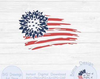 Sunflower American Flag svg, American flowers svg, America flag svg, United States flag svg, USA flag svg, 4th of July svg, Grunge Flag svg