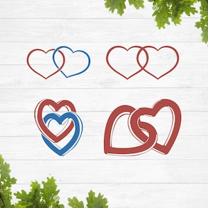 Double Heart SVG Two Hearts Joined Overlapping Twin Hearts Offset Svg Png  Dxf Pdf Jpg Files Included Digital Download 