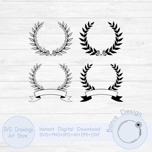 Laurel wreath monogram svg, Leaf border svg, Wedding wreath svg, Circle svg, Floral wreath svg, Circle frame svg, Hand drawn wreath svg
