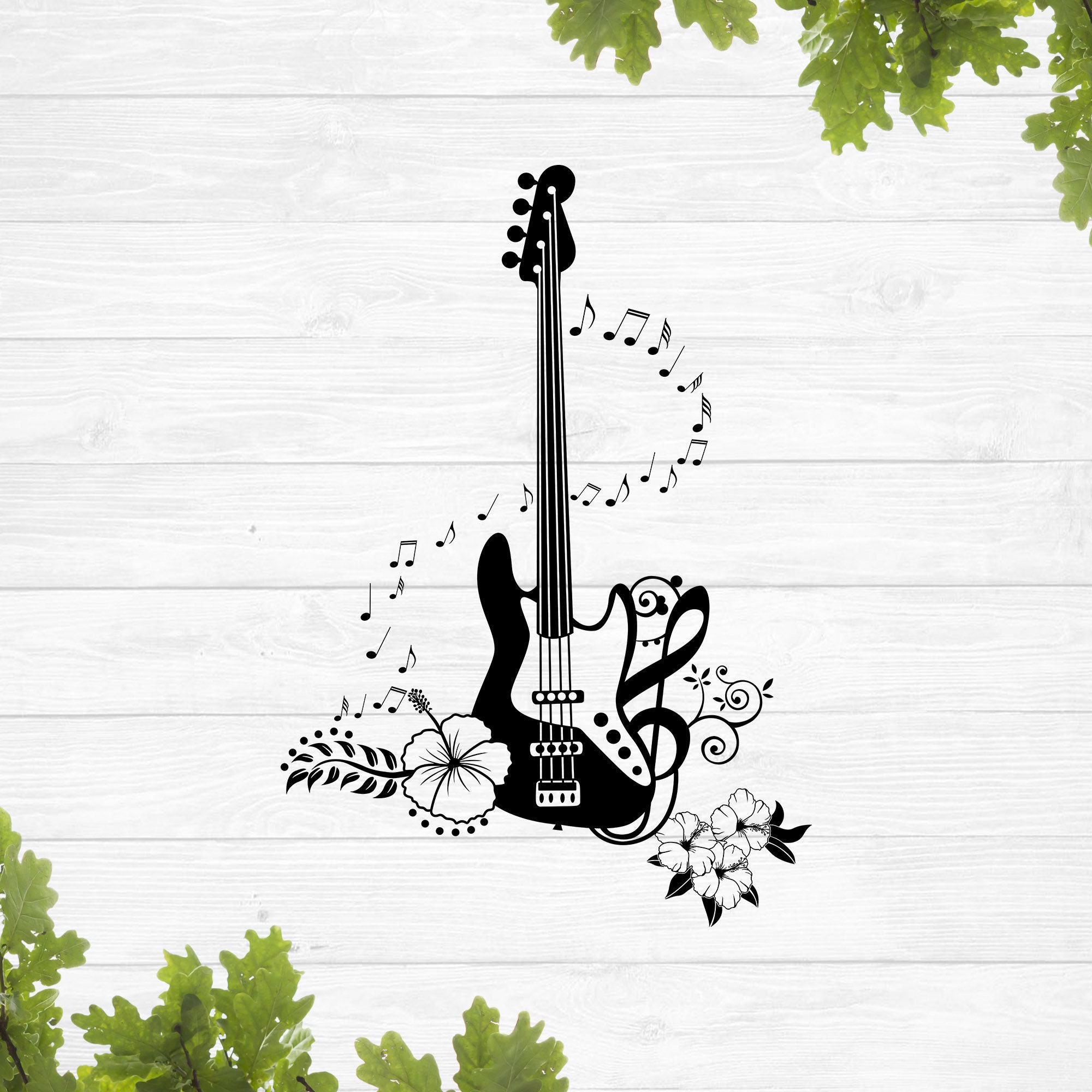 アート・デザイン・音楽 British Silhouette Artists & Their Work SVG, Electric Guitar With Flowers Svg, Floral Bass Guitar