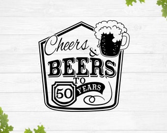 50周年を祝ってビールで乾杯 svg、50歳の誕生日 svg、50歳の誕生日プレゼント、男性の誕生日 svg、50歳の誕生日 svg