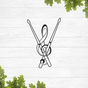 Drumstick et clé de musique svg, baguettes de batterie svg, drumstick monogramme svg, conception en couches