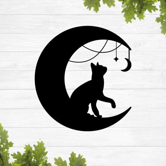 Cat Moon Svg, Black Cat Svg, Celestial Svg, Halloween Svg