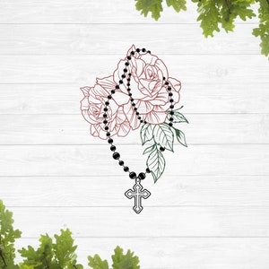 3 layers svg, Rose with rosary svg, Praying with flowers svg,  Cross and rose svg