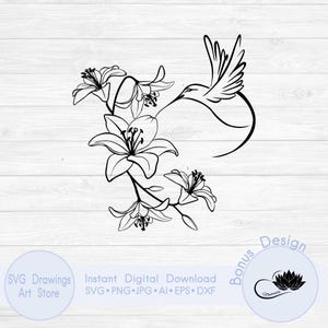 Kolibrie svg, kolibrie tijgerlelie, kolibries in geheugen svg, Floral bird svg, vliegende vogel, Colibri svg, kolibrie met bloemen