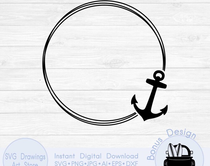 Svg Rounds Nautical Anchor Circle Frame SVG, Round Nautical Border Clipart, Anchor Vector ...