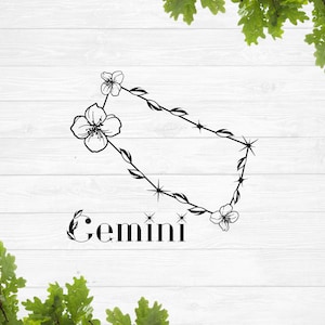 Segno zodiacale Gemelli svg, Segno zodiacale floreale svg, Costellazione con fiori svg, Costellazione zodiacale stella svg, Astrologia svg, Oroscopo svg