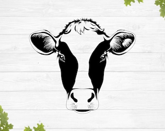 Koe gezicht svg, koe hoofd svg, vaars svg, koe svg, dxf, cricut silhouet, vinyl stencil, sublimatie ontwerpbestanden, eps, png, jpg, afdrukbaar