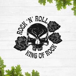 Calavera y rosas svg, Cabeza de esqueleto con rosas svg, Música rock and roll svg, Clip art de calavera, Calavera floral svg