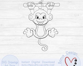 Baby monkey svg, Cute monkey svg, Jungle animal svg, Funny monkey svg, Zoo animal svg
