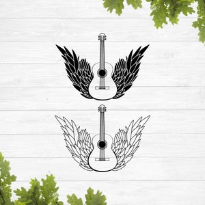SVG, Guitar and angel wings svg, guitar svg, guitar silhouette svg, acoustic guitar svg, music svg, sublimation design files, vinyl stencil