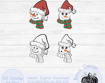 Testa di pupazzo di neve carina svg, Pupazzo di neve divertente svg, Design per maglietta di Natale, Pupazzo di neve con sciarpa png, Clipart di pupazzo di neve, Pupazzo di neve dei cartoni animati png