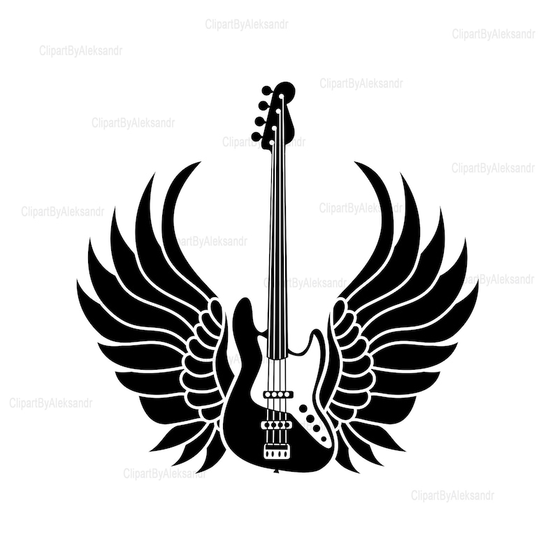 SVG, Electric guitar and angel wings svg, bass guitar svg, guitar silhouette svg, music svg, sublimation design files, vinyl stencil image 2