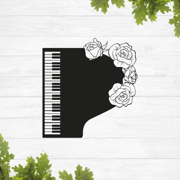 Piano and flowers svg, piano keys svg, piano keyboard svg, piano key svg, vinyl stencil, cricut silhouette, cutting file