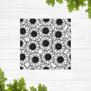Motif tournesol svg, svg tournesols Dlack et blanc, modèle sans couture svg, svg fleur, design svg floral, design sticker fenêtre