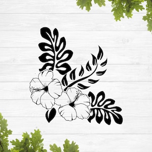 SVG, Hibiscus flower svg, simple hawaiian flower svg, tropical flowers svg, hawaiian leaves svg, aloha svg, cricut silhouette, vinyl stencil