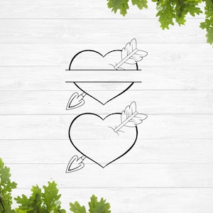 Hart en pijl svg, hart monogram svg, Valentijnsdag svg, liefdespijl hart svg