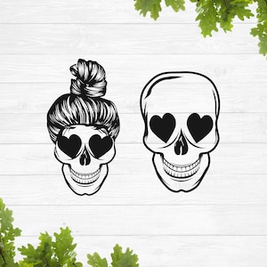 Valentine skull head svg, Skull with heart eyes svg, Valentine skeleton svg