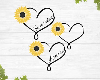Cuore di girasole con sole in formato svg, nome personalizzato in formato svg, girasole in formato svg, girasole semplice in formato svg, silhouette in formato svg, file di sublimazione, stencil in vinile