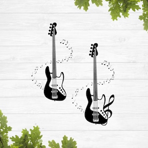 SVG, elektrische gitaar met notities en sleutels svg, gitaar silhouet svg, gitaar overzicht svg, muziek svg, vinyl stencil