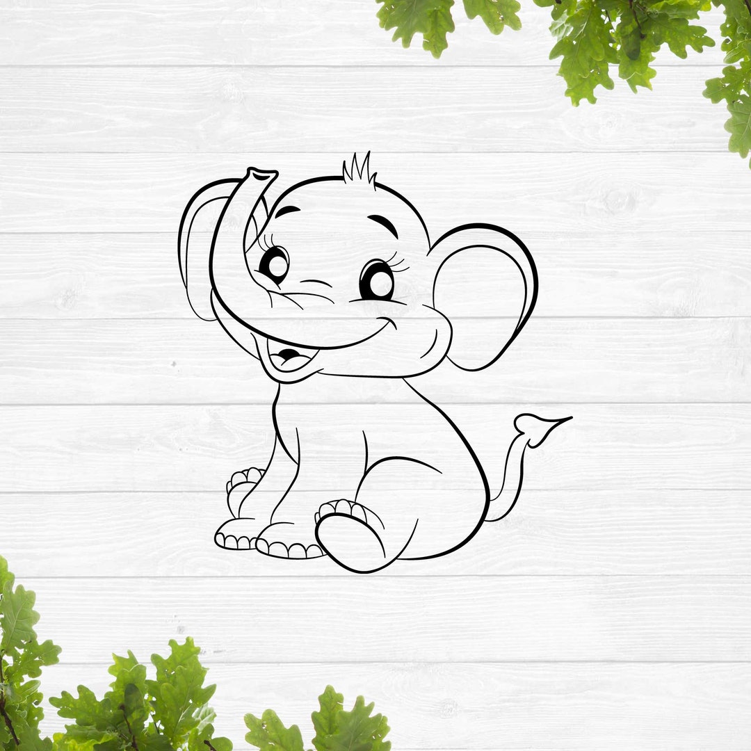 Baby Elephant Outline Svg File for Cricut Cute Baby Elephant Svg