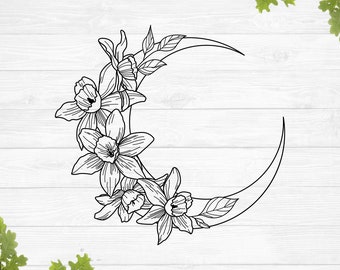 Bouquet of daffodils and the moon svg