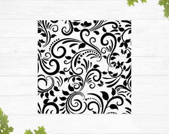 Motivo floreale svg, Fiori neri e bianchi svg, Motivo senza soluzione di continuità svg, Design floreale svg, Design adesivo per finestra