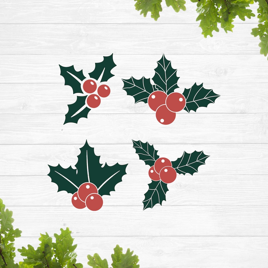 Christmas Holly Svg, Holly Flower Svg Design, Berries Holly Branch Svg