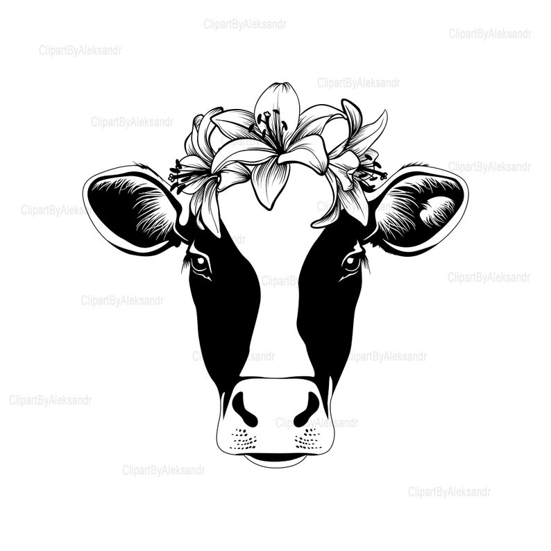 Download Cow face svg cow head svg cow with flowers svg cute cow | Etsy