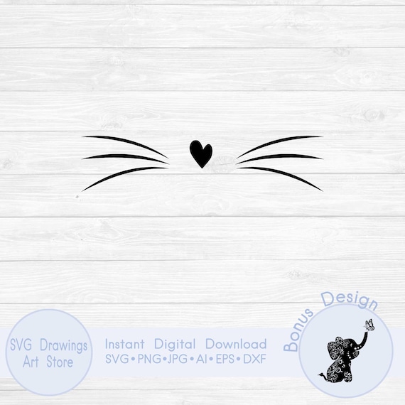 Cat Whiskers With Heart Nose SVG | Cute Pet Face Clipart - Etsy