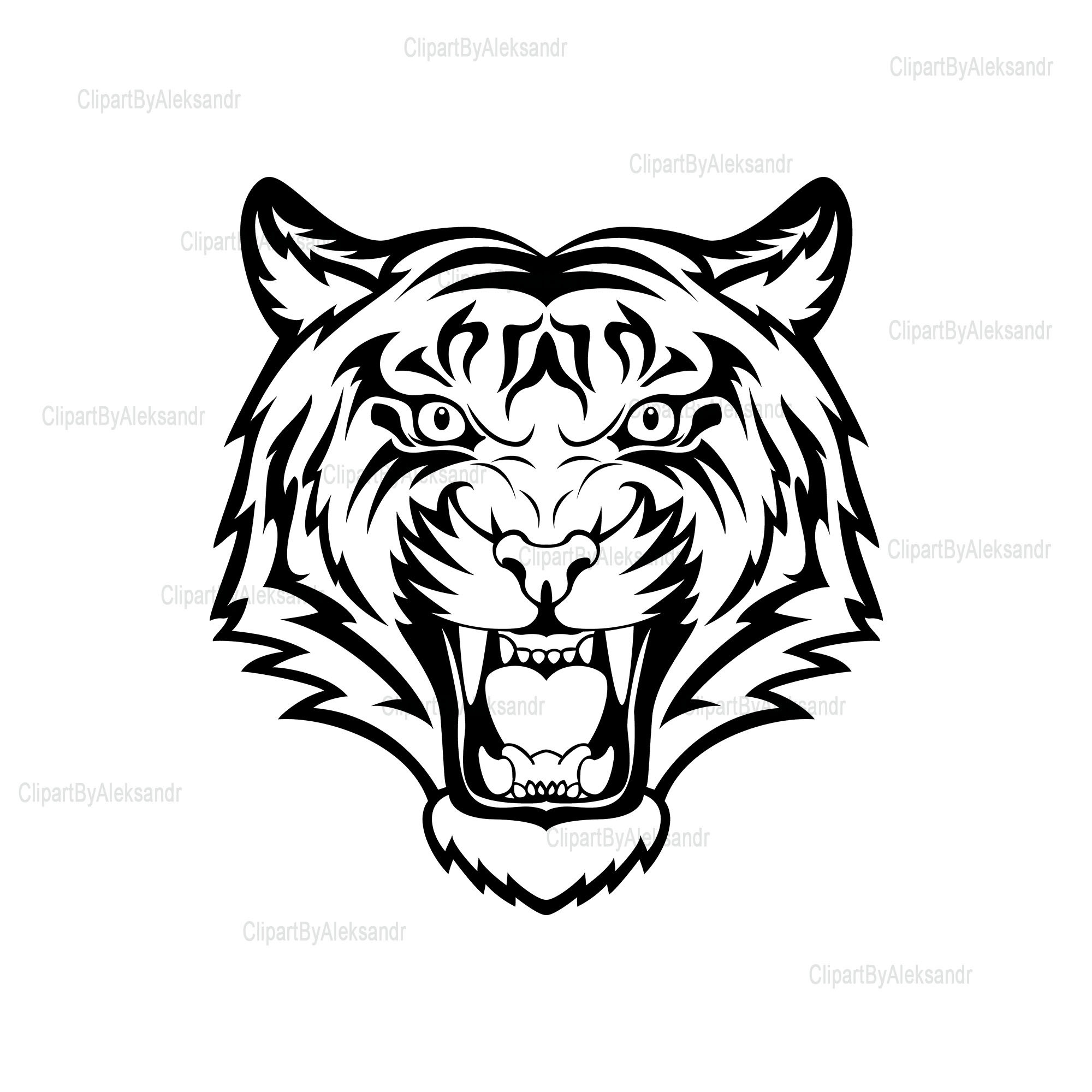 Tijger svg, tijger hoofd svg, tijger tattoo, tijger gezicht svg,  gemakkelijke tijger svg, brullende tijger svg, boze tijger svg, image size:2000x2000