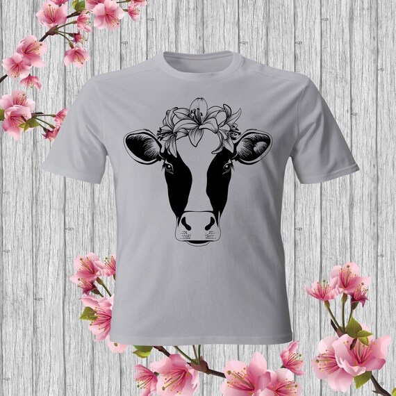 Cow Face Svg Cow Head Svg Cow With Flowers Svg Cute Cow Etsy