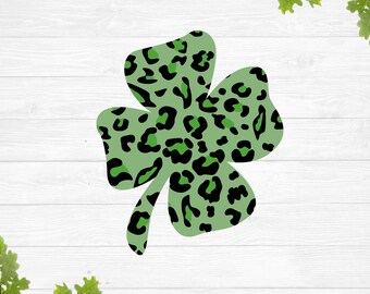 Leopard shamrock svg, 4 leaf clover svg