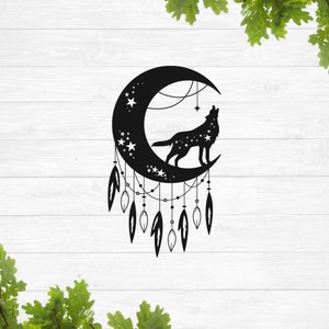 Łapacz snów wilka svg, łapacz snów svg, wyjący wilk svg, niebiański svg, halloween svg, mistyczny svg, dzikie zwierzę svg